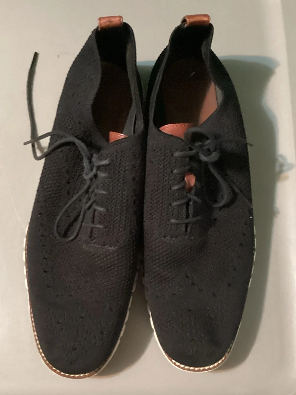 Cole Haan Black Knit Oxfords with Brown Leather Trim
